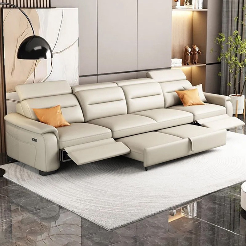 Функциональный диван в салоне первого класса, регулируемый с электроприводом, итальянская современная минималистичная гостиная с кожаным выдвижным многофункциональным диваном-кроватью