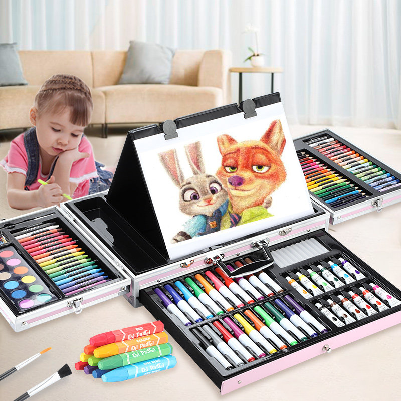 New Year's Gift New Three-layer Aluminum Box Drawing Toolset Painting Fine Arts Learning Supplies for Boys and Girls Birthday
