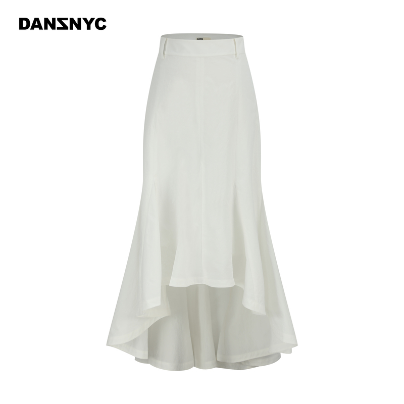 Danz Summer Sand-Washed Cotton Mid-Low Waist Versatile Irregular Fishtail Skirt Vacation-Style Half Skirt Nana Same Style