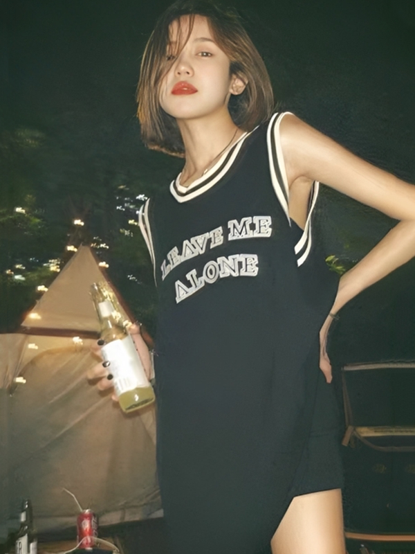 American Retro Basketball Uniform Sports Vest T-Shirt for Women in Summer, Loose and Versatile, Letter Embroidered Sleeveless Knitted Top