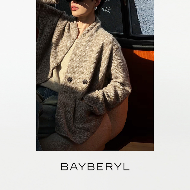 Bayberyl 26 Winter Is* Floral Yarn Silk Cashmere Loose Collarless Knitted Cardigan Bayberyl 26 Winter Is* Floral Yarn Silk Cashmere Loose Collarless Knitted Cardigan