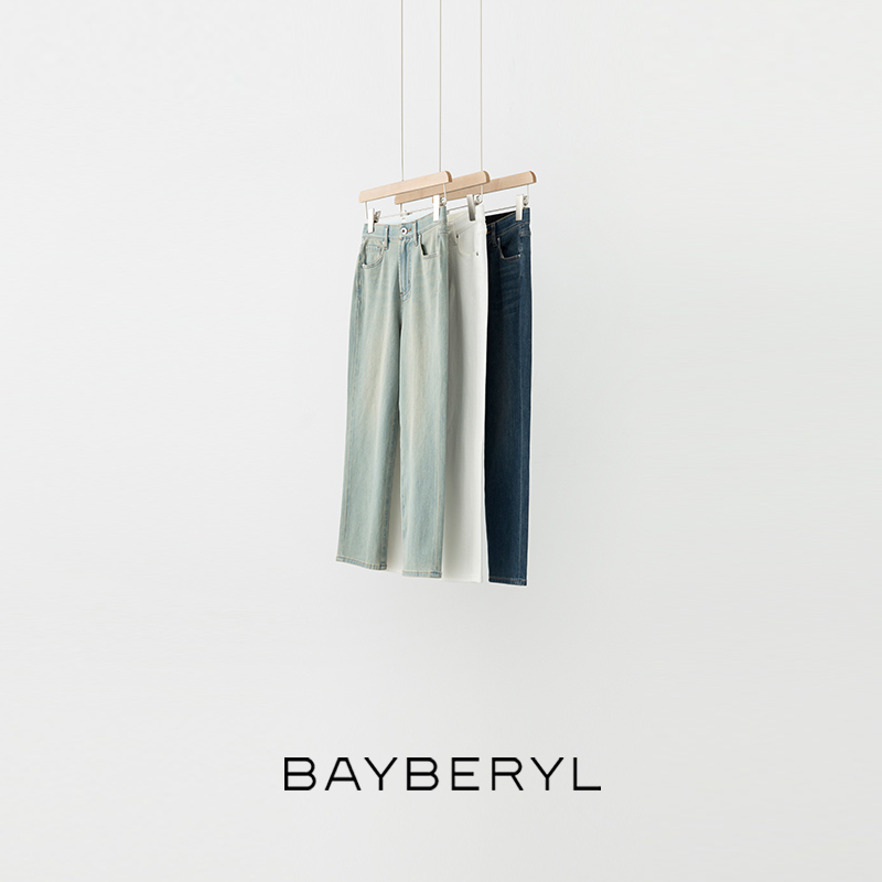 Bayberyl LAOSHU 26 Spring Marathon Straight Leg Nine-Point Jeans with Elastic Waist for a Slimming Effect