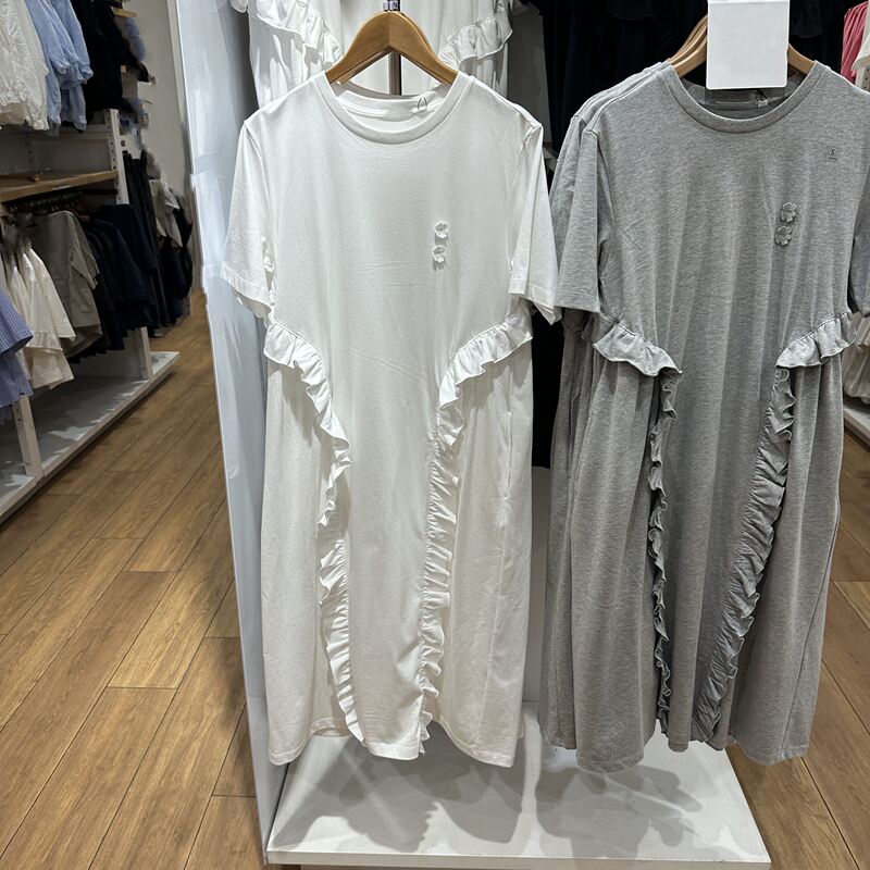 Fitting Room Japanese Style Summer Women's Dress Casual Ruffled Round Neck Short-Sleeved Dress Mid-Length Loose Skirt 489133