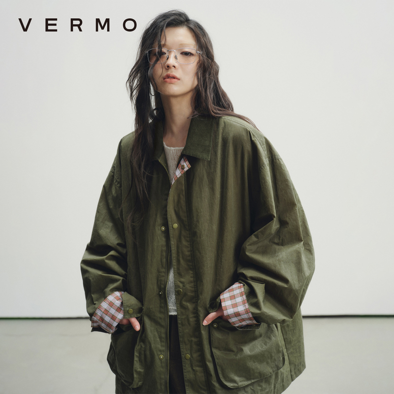 Vermo Records Unique Wear Marks, Vintage Paper-Like Oil Wax Cloth Barn Jacket Vermo Records Unique Wear Marks, Vintage Paper-Like Oil Wax Cloth Barn Jacket