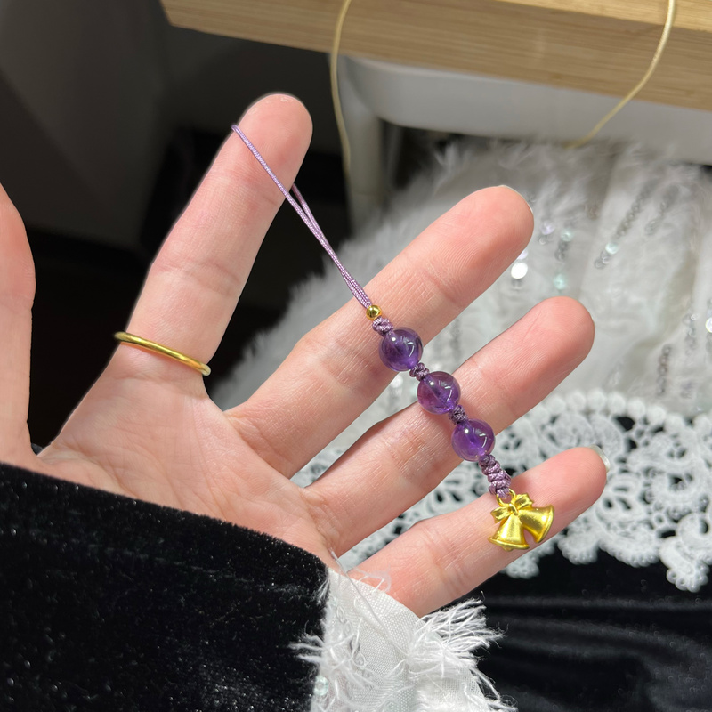 Natural Amethyst Mobile Phone Pendant, Exquisite Keychain, Bag USB Flash Drive Ornament, Phone Case Charm, Lanyard, Gift for Women