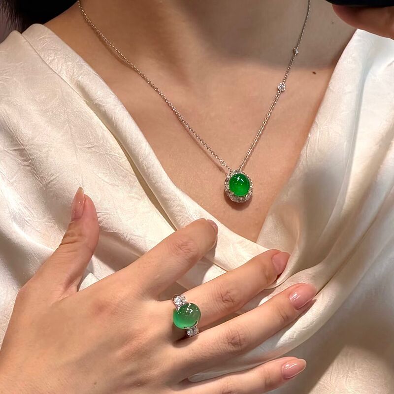Natural Ice-Type Light Green Jade Pendant, Burmese A-Grade Full Green Pigeon Egg Jade Pendant, Muna Jade Ring for Women