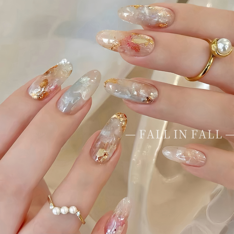 【Pink Sea Gold】Hand-Painted Colorful Gold Foil Gradient Mother-Of-Pearl New Style Brightening Nail Art with a High-End Feel, Handmade Press-On Nails 【Pink Sea Gold】Hand-Painted Colorful Gold Foil Gradient Mother-Of-Pearl New Style Brightening Nail Art with a High-End Feel, Handmade Press-On Nails