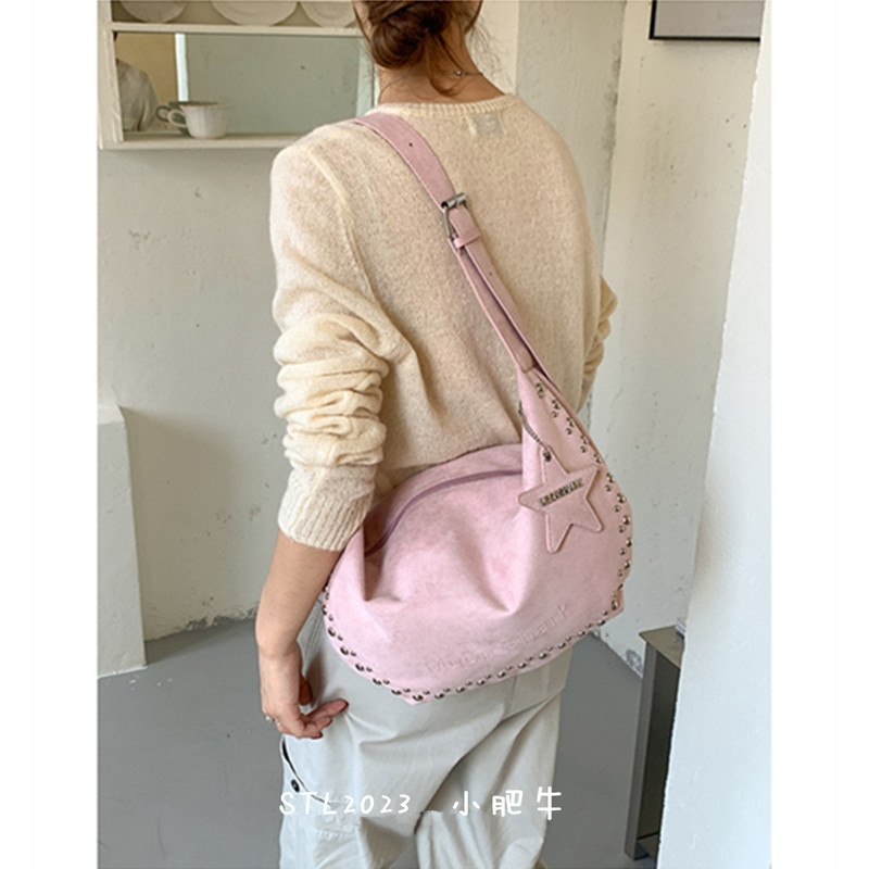 Retro Preppy Style Suede Saddle Bag for Women 2026 Autumn and Winter Niche Dumpling Bag Large Capacity Crossbody Bag Trendy
