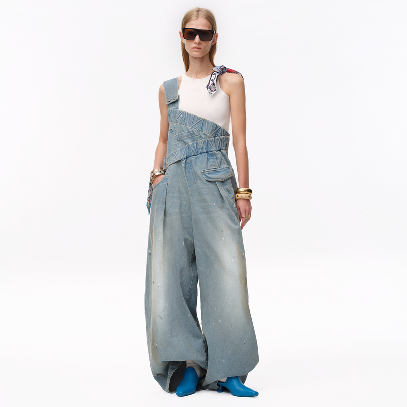 [Same Style as Ren Suxi] N·More Designer Brand 26 Autumn N-Shaped Elastic Waist Single-Shoulder Denim Overalls