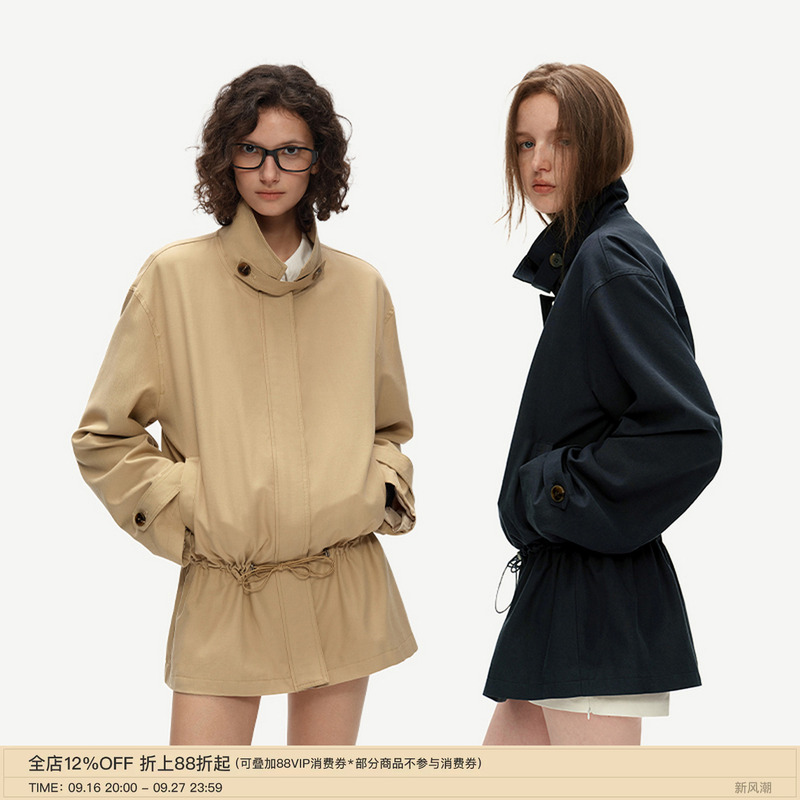 Puki Tencel Work Jacket Retro Washed Drawstring Waist Slimming Casual Khaki Short Jacket Puki Tencel Work Jacket Retro Washed Drawstring Waist Slimming Casual Khaki Short Jacket