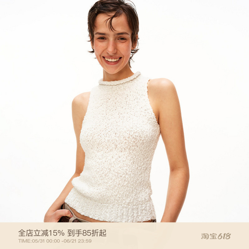 Puki Textured Half-High Collar Rolled Edge Sleeveless Vest, Vintage Cotton Thick Knit Slim Fit Top Puki Textured Half-High Collar Rolled Edge Sleeveless Vest, Vintage Cotton Thick Knit Slim Fit Top