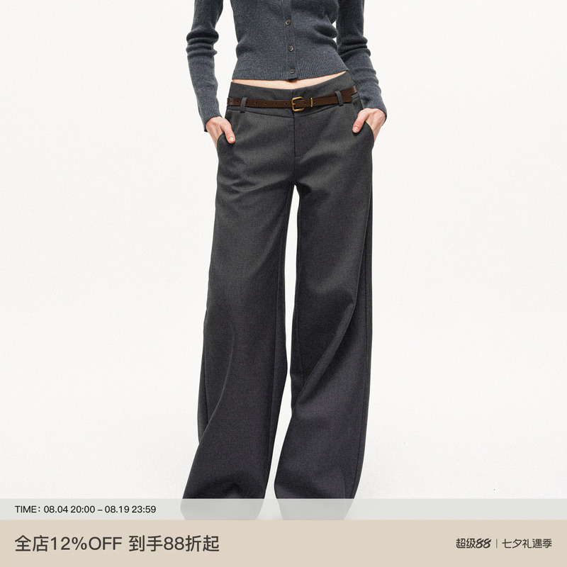 Puki Lyocell Three-Dimensional Cut Wide-Leg Casual Versatile Drapey Low-Waist Straight-Leg Dress Pants