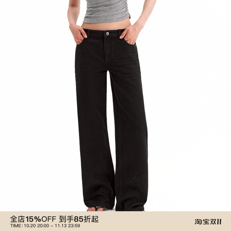 Puki Classic Black Textured Vintage Jeans Classic Mid-Low Waist Casual Slimming Straight-Leg Pants Puki Classic Black Textured Vintage Jeans Classic Mid-Low Waist Casual Slimming Straight-Leg Pants