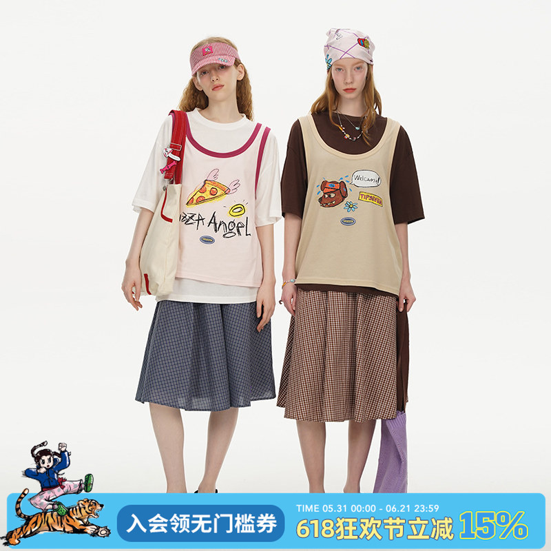 Tipseven Original Design Summer Fast Food Series 3 Fast Food Pattern Printed Tank Top T-Shirt Two-Piece Set New
