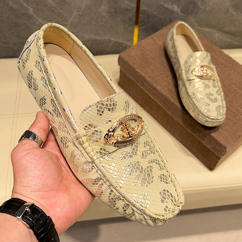 2026 Spring/Summer Medusa Official Authentic Python Pattern Snakeskin Loafers Men's Genuine Leather Slip-On Casual Leather Shoes