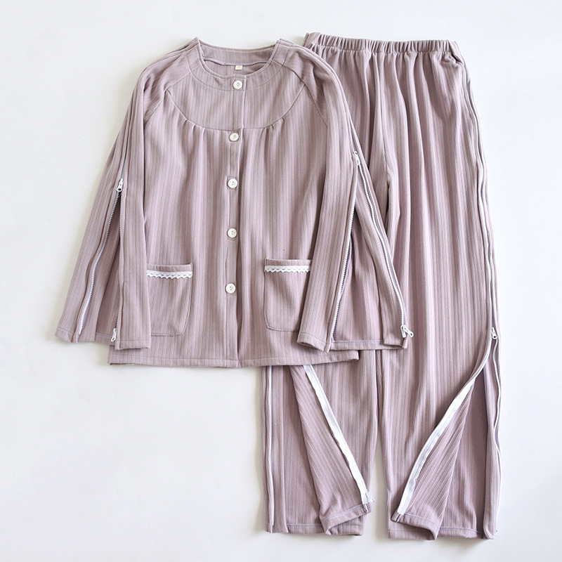 Autumn and Winter Thermal Velvet Full-Zip One-Piece Pajamas for Bedridden Elderly with Incontinence, Paralysis, Post-Surgery, Picc Top and Pants