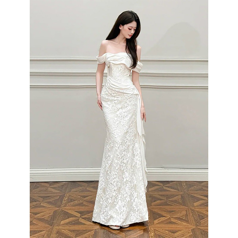 One-Shoulder Light Wedding Dress 2026 New Style High-End Lace Bridal Engagement Wedding Gown French-Style Reception and Exit Gown