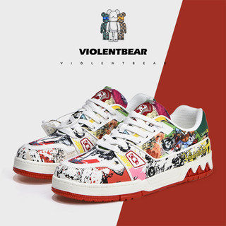 Authentic violent bear autumn and winter new men's shoes black and white graffiti trendy shoes comfortable soft sole couple versatile sneakers shoes for women