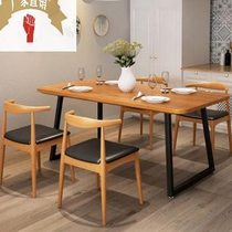 Modern simple solid wood dining table and chair combination home living room rectangular iron dining table cafe negotiation dining table