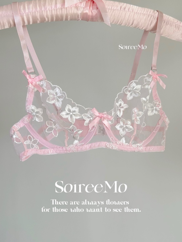 Soiree Mo Falling Cherry Sweet Love* Cherry Blossom Embroidery Pink Sapphire Blue White Three-Color Pure Desire Bra Set
