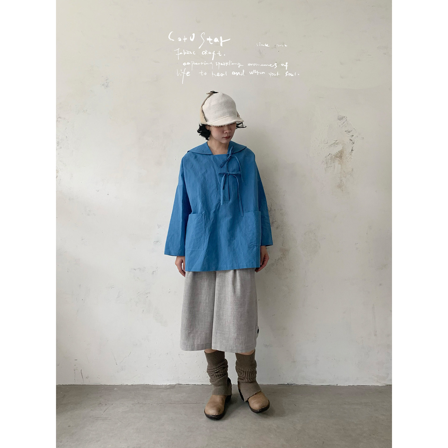 Coru Star เสื้อเชิ้ตผูกโบว์คอปกสีกรมท่า ดีไซน์เฉพาะตัวจากญี่ปุ่น