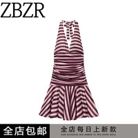 ZA new spring and summer women's clothing ZR European and American foreign trade fashion striped V-neck halter neck dress 3641385