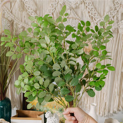 Banyan tree leaf with fruit hanging clock artificial flower green leaf green plant single bouquet horse drunken Wood Holly fruit living room desktop decoration