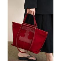 TAO Taiwan festive red velvet tote bag womens large capacity bride wedding bag commuter handbag large bag high-end