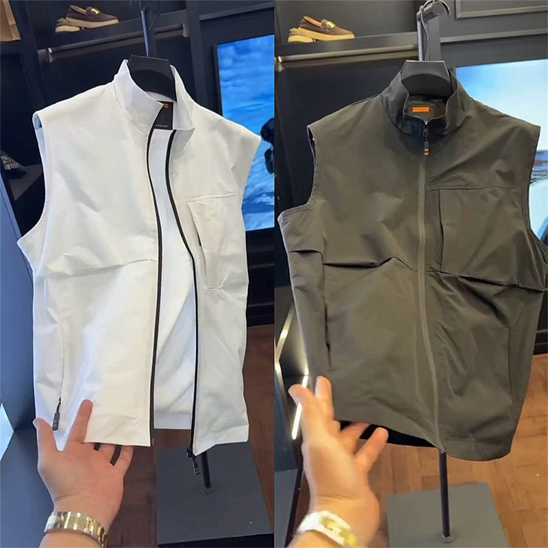 Summer Thin Stand-Up Collar Zippered Multi-Pocket Business Casual Vest for Men, High-End Light Luxury, Stylish and Slim Fit Outerwear Summer Thin Stand-Up Collar Zippered Multi-Pocket Business Casual Vest for Men, High-End Light Luxury, Stylish and Slim Fit Outerwear