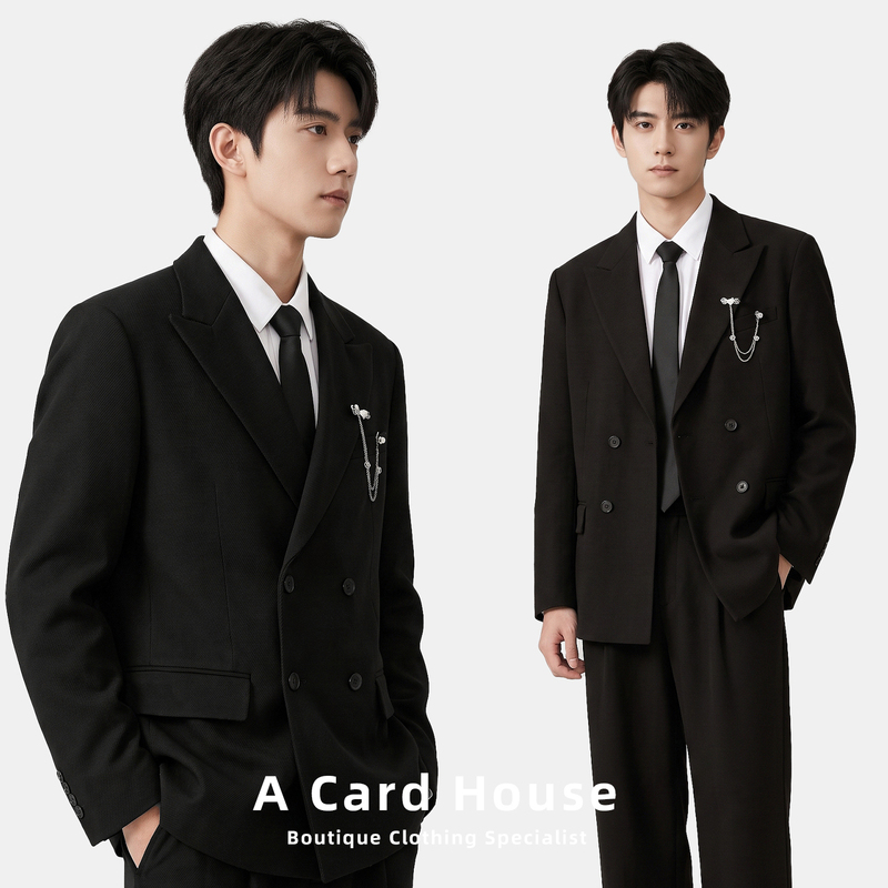 Casual Double-Breasted Textured Suit for Men, Made of Acetate, Tencel, and Wool, Business Jacket with a High-End Feel, Korean-Style Blazer Casual Double-Breasted Textured Suit for Men, Made of Acetate, Tencel, and Wool, Business Jacket with a High-End Feel, Korean-Style Blazer