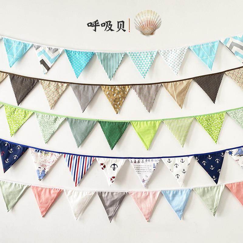 Cloth Art Triangle Color Banner Outdoor Camping Atmosphere Decoration Free of Flags Cotton Fabric Printed Birthday Laflower Kindergarten Placement-Taobao