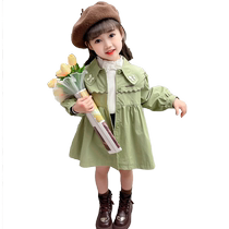 Girls windbreaker jacket autumn 2024 new childrens fashion mid-length bow-knot fashionable spring and autumn baby girls top