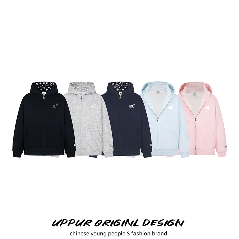 Uppur American Retro Printed Cardigan Hooded Sweatshirt Jacket for Men and Women Autum Trendy Brand Couple Wear Zipper Top Uppur American Retro Printed Cardigan Hooded Sweatshirt Jacket for Men and Women Autum Trendy Brand Couple Wear Zipper Top