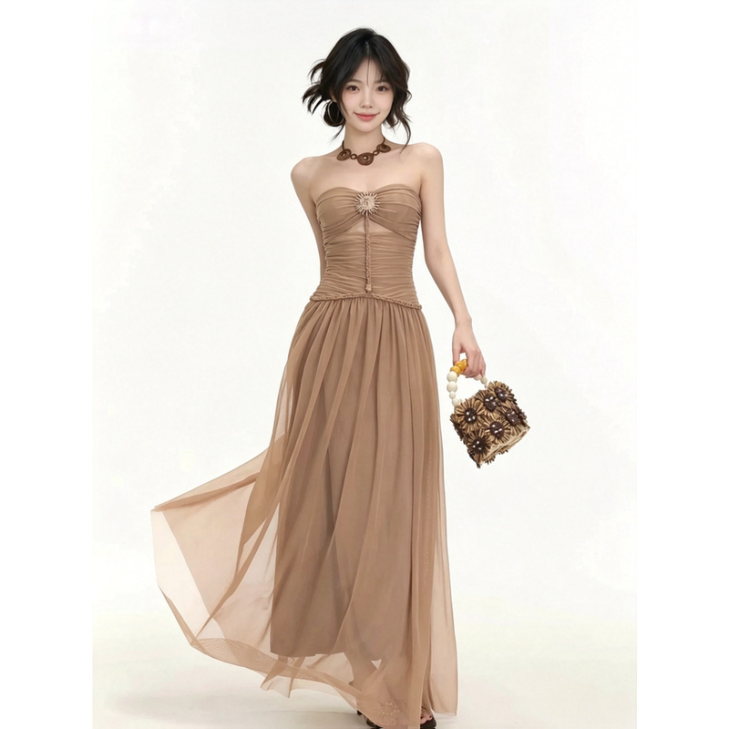 Greek Goddess Style Sexy Tube Top Hot Girl Dress Women's Desert Outfit Waist-Cinching Slimming Seaside Vacation Long Dress Greek Goddess Style Sexy Tube Top Hot Girl Dress Women's Desert Outfit Waist-Cinching Slimming Seaside Vacation Long Dress