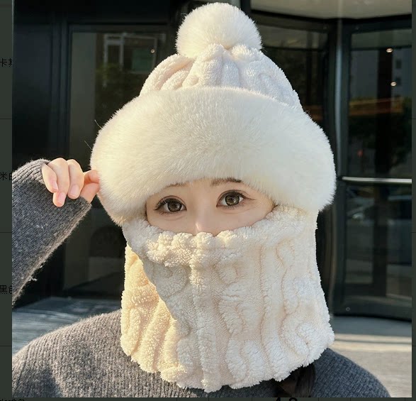 帽子围脖一体女冬2025新款加绒加厚骑车防风防寒电动车保暖套头帽