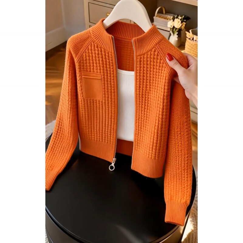 Early Autumn New Orange Stand-Up Collar Zipper T-Shirt for Women, High-Waisted, Short, Slimming, Stylish, Casual, Versatile, Trendy Outerwear Top Early Autumn New Orange Stand-Up Collar Zipper T-Shirt for Women, High-Waisted, Short, Slimming, Stylish, Casual, Versatile, Trendy Outerwear Top