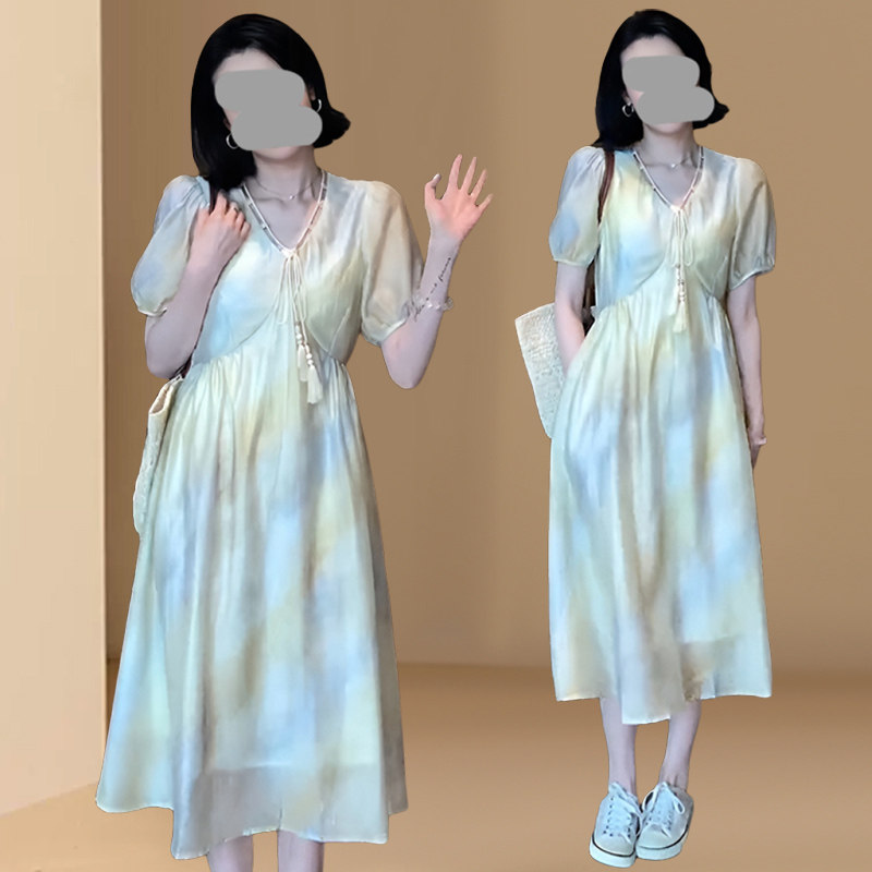 法式高端精致连衣裙女夏季2026新款时尚大码休闲气质收腰显瘦裙子