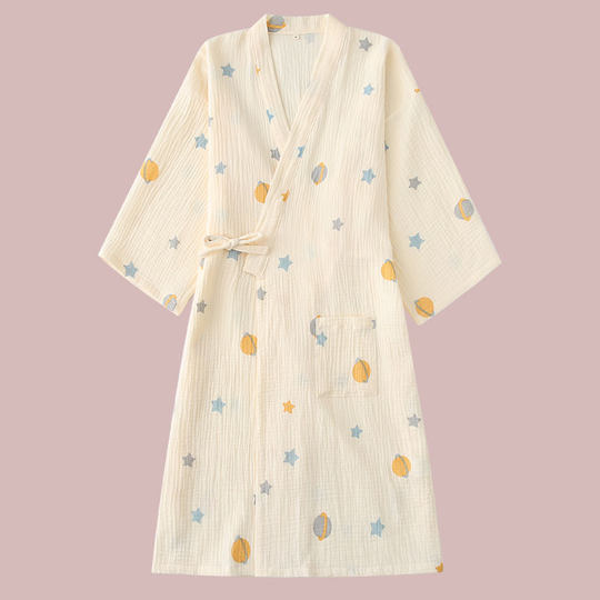 Pure cotton nightgown nightgown women summer cotton gauze kimono spring and autumn yukata home clothes Japanese men's bathrobe pajamas