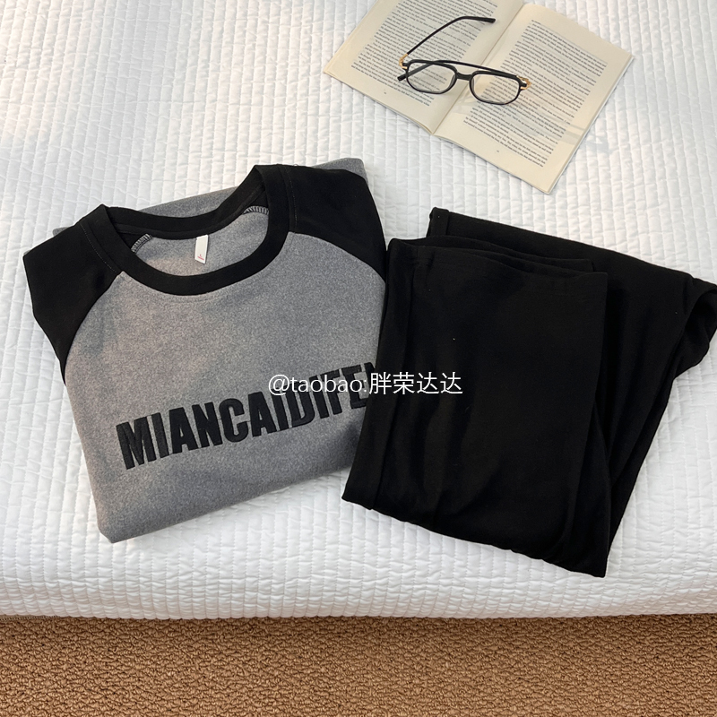 Japanese-Style Black and Gray Couple Pajamas for Autumn and Winter, One Male and One Female, German Velvet Long-Sleeved Internet Celebrity Style Set, Loungewear Japanese-Style Black and Gray Couple Pajamas for Autumn and Winter, One Male and One Female, German Velvet Long-Sleeved Internet Celebrity Style Set, Loungewear