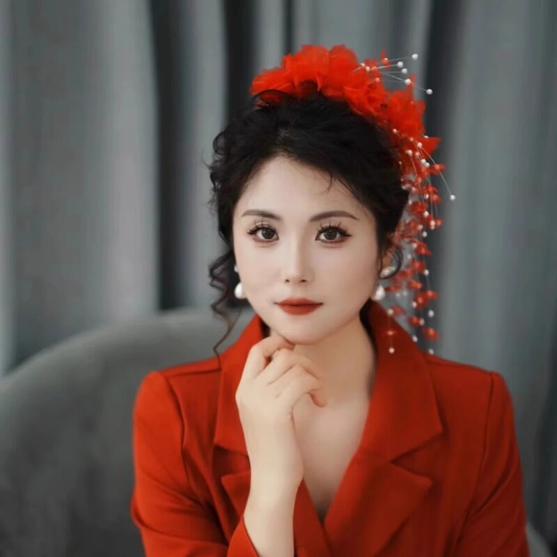 Hong Kong Style Toast Dress, Wedding Dress, Retro Bridal Headpiece, Engagement Dress, 80S and 90S Nostalgic New Chinese Style Silk Flower Headpiece