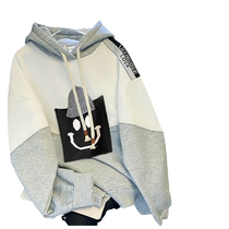 Plus size womens autumn and winter velvet thickened sweatshirt for women 2022 new design niche contrasting color hooded top jacket