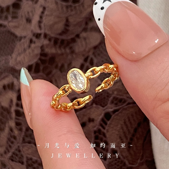 Sterling silver tail ring oval diamond chain silver gold plated