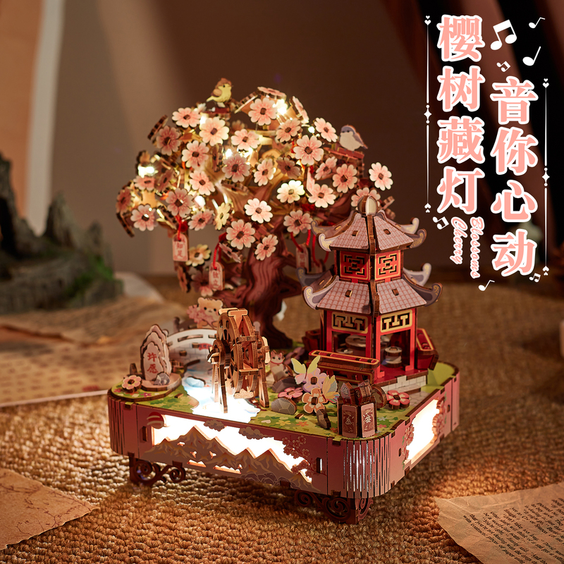 Sakura Tree House Building Block Model 3D Puzzle Handmade DIY Wooden Assembly Toy Birthday Gift for Women