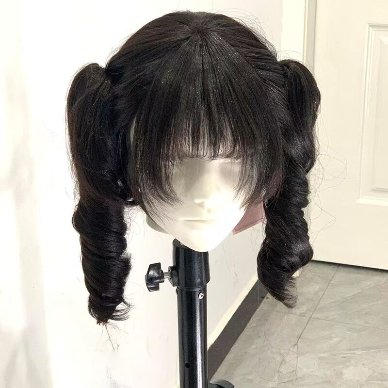 Original Roman-Style Wig for Women, Claw Clip Style, Lolita Long Curly Hair, Double Ponytail, Girly Forest Style, Versatile Full Head Wig