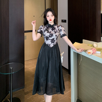 Actual shot of 2023 summer new retro palace style improved cheongsam slimming mid-length dress 836