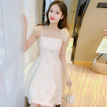 Skirt Womens Summer 2022 Summer New Style Small Fresh One-Shoulder Strap Dress Summer Fairy Super Fairy Sweet Mesh