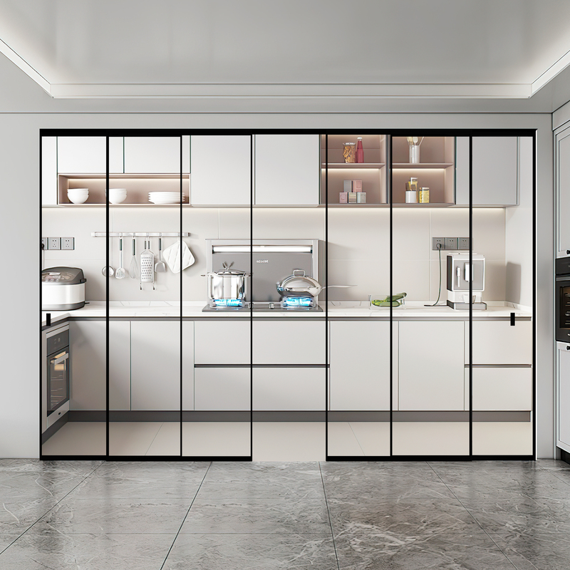 Meiwo Doors and Windows 10 Triple Linkage Kitchen Sliding Door Ultra-Narrow Folding Invisible Door Partition Door Aluminum Alloy Glass Sliding Door
