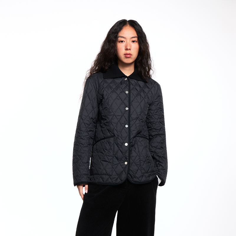 Eatmi "Urban Ball Game" Loose Diamond-Patterned Knit Patchwork Quilted Barn Jacket