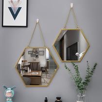 Nordic iron hexagonal wall-mounted mirror bathroom bathroom dormitory mirror wall-mounted washbasin wall-mounted makeup mirror