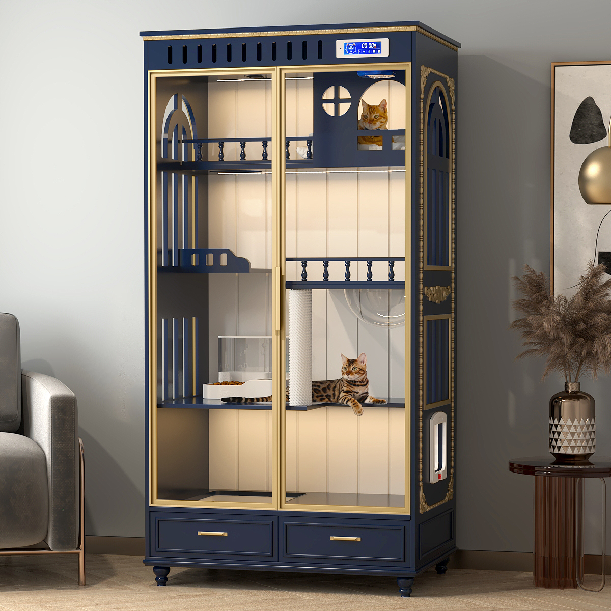 Cat Villa Home Big Space Solid Wood Cat Cage Cat House Cat House Cat Litter Basin One Can Put Electric Cat Litter Basin-Taobao